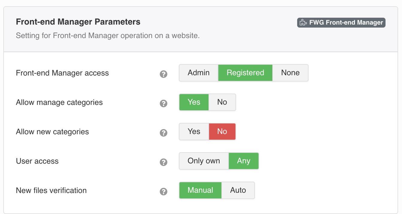 Setting for Front-end Manager operation on a website.