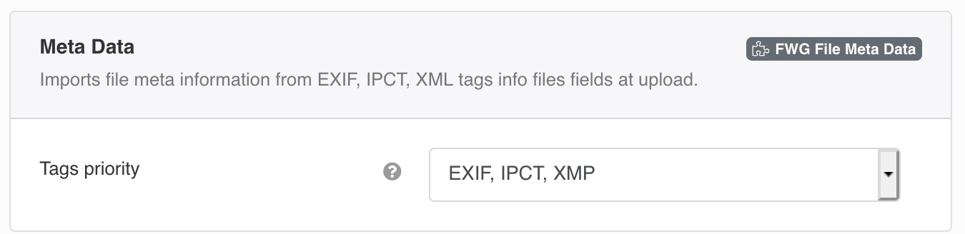 Imports file meta information from EXIF, IPCT, XML tags info files fields at upload.