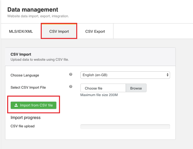 CSV import/export